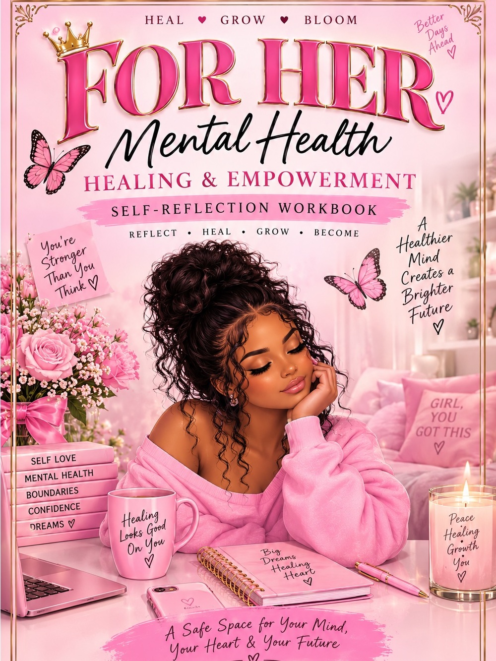 For Her Mental Health Healing & Empowerment Workbook - Pink